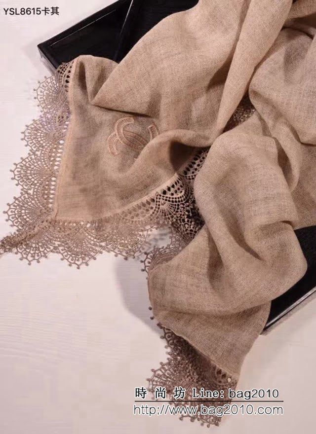 CHANEL香奈兒頂級品 2018秋冬新款山羊絨蕾絲邊圍巾 YSL8615 LLWJ7414